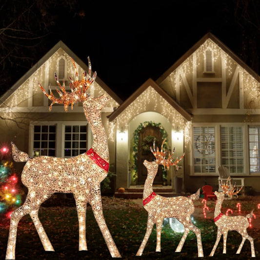 2024 New Lighted Christmas Deer Sleigh Outdoor Yard Decoration Winter Decoration For Front Yards