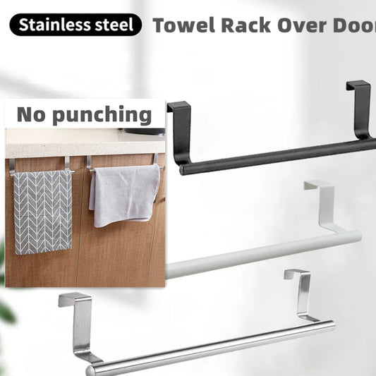 1/2pcs Over-the-Door Towel Rack – Stainless Steel Hanging Holder for Bathroom, Kitchen, and Cabinets (White/Black)