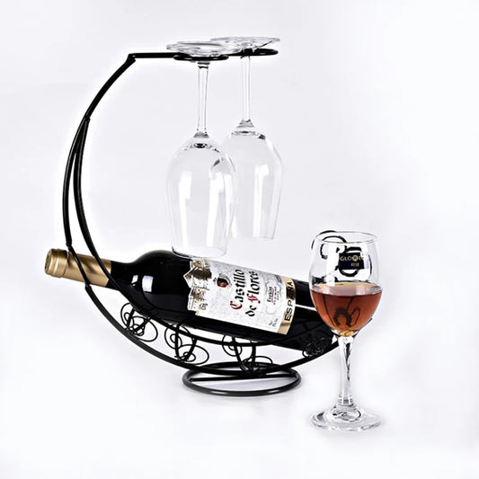 Stylish Metal Wine Rack & Hanging Glass Holder – Elegant Bar Display Stand.