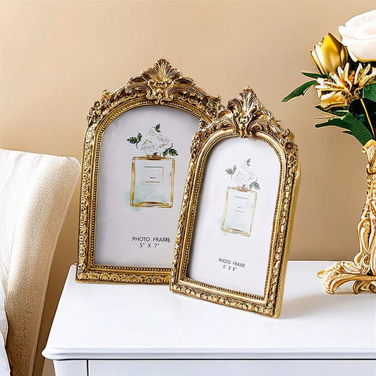 5/7 Inch Photo Frames For Home Decor Resin Vintage Photo Frame Living Room Decoration Desktop Party Gold Picture Frame Wedding