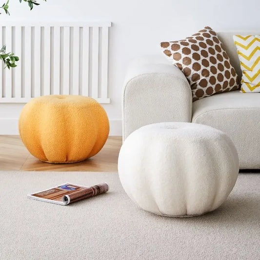 Pumpkin Sofa Low Stool Home Simple Teddy Velvet Round Stool Bench Balcony Bedroom Lazy Tatami Footstool Hallway Shoe Stool