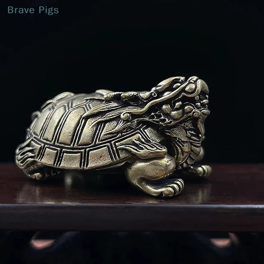 Mini Brass Dragon Turtle Statue – Symbol of Strength, Prosperity, and Good Feng Shui