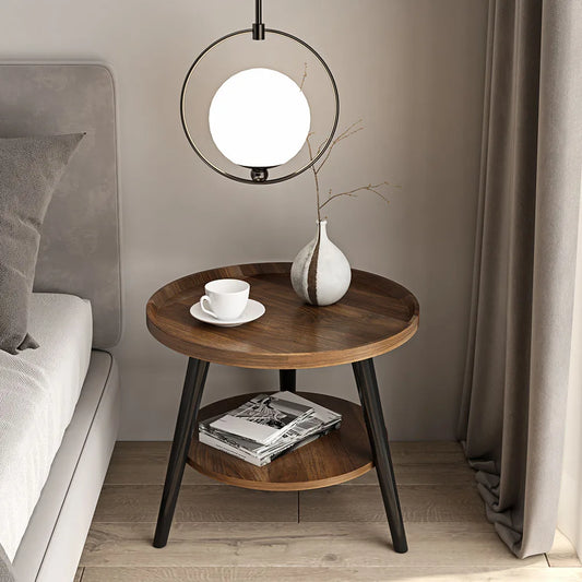 New Minimalist Round Side Table – Double-Level Waterproof Coffee Table with Conical Legs.