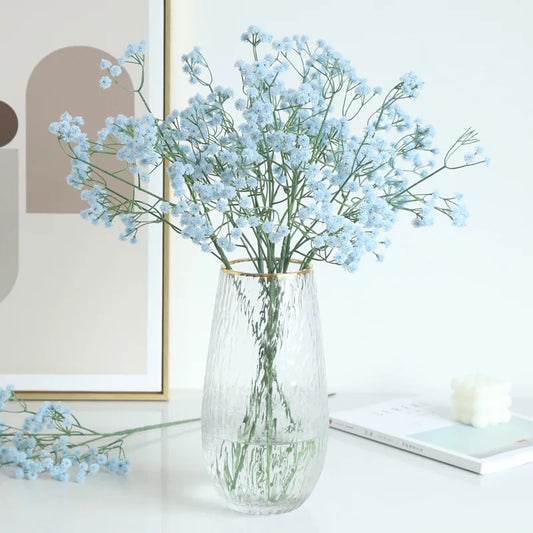 Elegant Artificial Gypsophila Flowers – Vibrant Plastic Floral Arrangement in White, Pink, and Blue for Weddings, Parties, and Home/Office Décor.