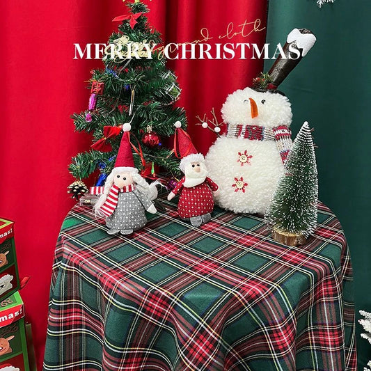 "Christmas Retro Checkered Tablecloth, Dining Table Cover, 2025 New Year Table Mat, Photo Prop, Home Decoration"