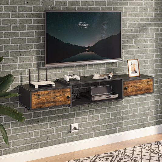 Floating TV Stand with Power Outlet 55", Modern Wall Mounted Media Console Shelf Cabinet for Under TV Storage Entertainment