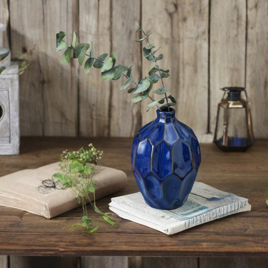 Nordic Blue Ceramic Vase - Modern Scandinavian Style for Floral Art.