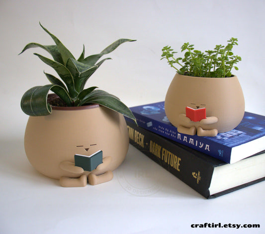 Cozy Pot Reading Book | Bookworm Planter | Gift for Book and Plant Lover